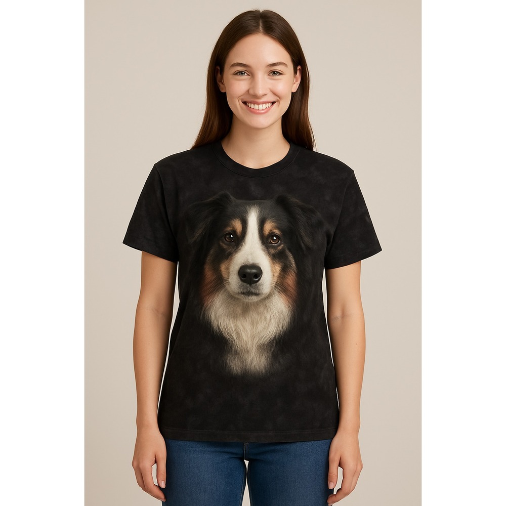 Vtg Australian Shepherd Dog Tie Dye The‎ Mountain T-Shirt Mens Large Black USA